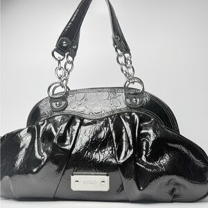 XOXO Black Faux Leather Shoulder Bag Silver Chain Handles 16x9
